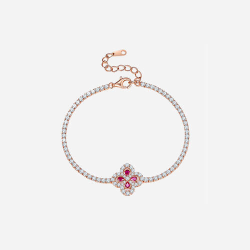 Lab-Grown Ruby 925 Sterling Silver Flower Shape Bracelet Trendsi