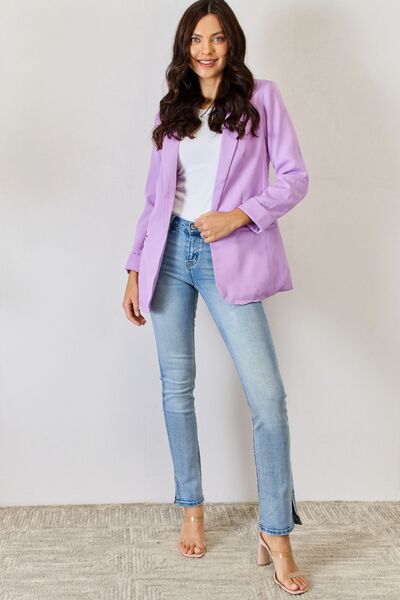 Zenana Open Front Long Sleeve Blazer Trendsi