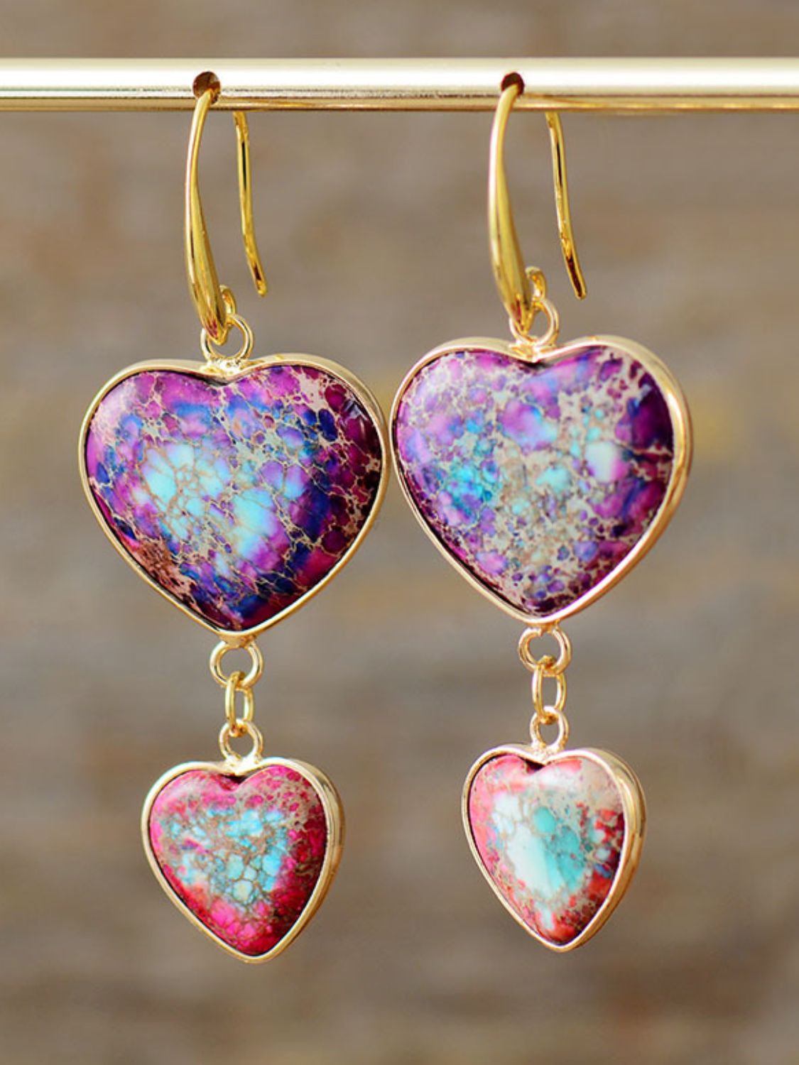 Heart Shape Imperial Jasper Dangle Earrings Trendsi