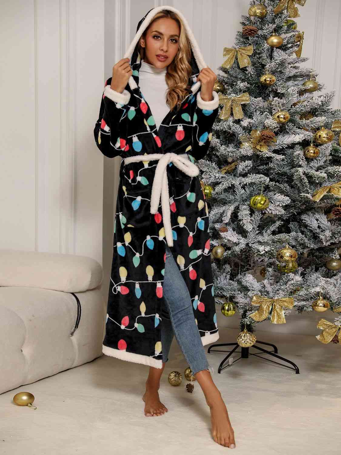 Tie Waist Hooded Robe Trendsi