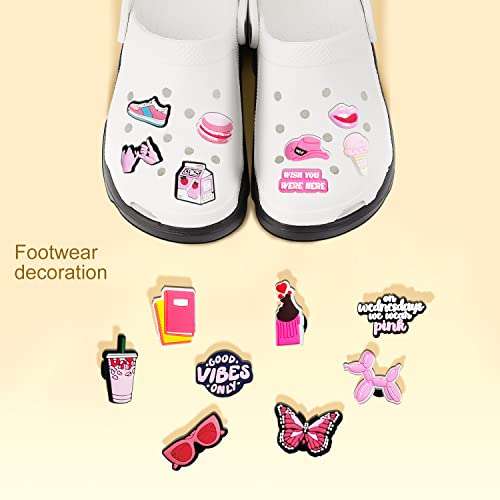 IOKUKI 35 PCS Pink Croc Charms for Girls Women, Aesthetic Shoe Decoration Charms for Crocs Clog Slides Sandals, Pink Party Favors IOKUKI