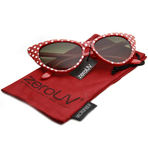 zeroUV - Women's Retro Polka Dot Oversize Cat Eye Sunglasses 54mm (Red-White/Smoke Gradient) zeroUV