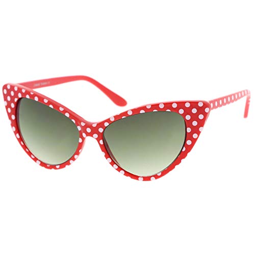 zeroUV - Women's Retro Polka Dot Oversize Cat Eye Sunglasses 54mm (Red-White/Smoke Gradient) zeroUV