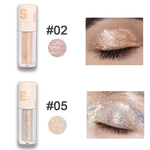 2Pcs Waterproof Crystal Liquid Glitter Eye Shadow Sticks.Quick-Drying Liquid Sparkling Silver Golden Eyeshadow Eyeliner Eyelid.Liquid Highlight Shimmer Eye Makeup Sparkly for Eyes,sombra de para ojos SUAKE