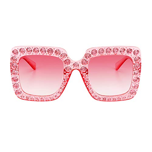 MEETSUN Sunglasses For Women Oversized Square Luxury Crystal Frame Designer Fashion Glasses (Pink-Gradient, 67) MEETSUN