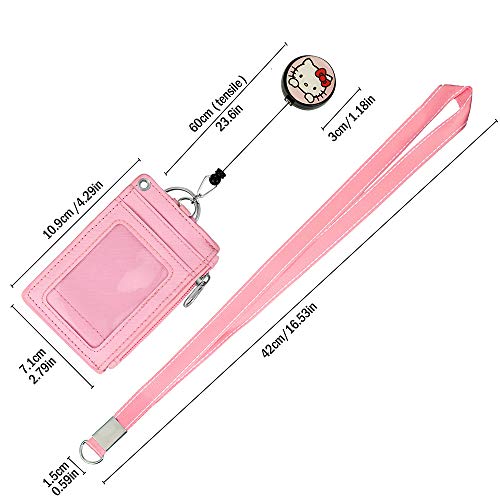 【2023 Latest】 Cute Badge Holder Retractable Lanyard Reel Clip with Heavy Duty Carabiner, 1 Clear ID Window, and 4 Card Slots in 2 Sided for Students Teens Boys Girls Women Woosifun