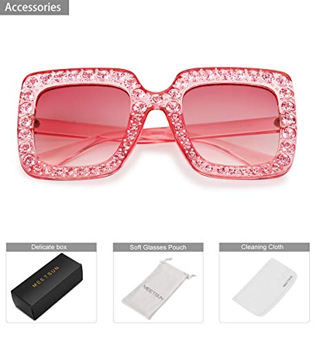 MEETSUN Sunglasses For Women Oversized Square Luxury Crystal Frame Designer Fashion Glasses (Pink-Gradient, 67) MEETSUN