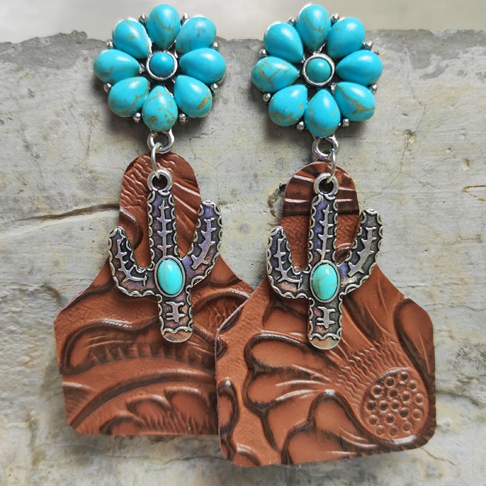 Turquoise Cactus Dangle Earrings Trendsi