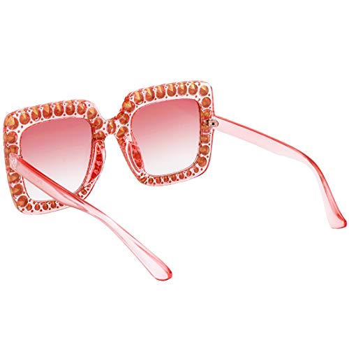 MEETSUN Sunglasses For Women Oversized Square Luxury Crystal Frame Designer Fashion Glasses (Pink-Gradient, 67) MEETSUN