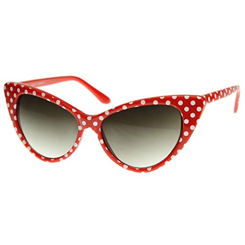 zeroUV - Women's Retro Polka Dot Oversize Cat Eye Sunglasses 54mm (Red-White/Smoke Gradient) zeroUV