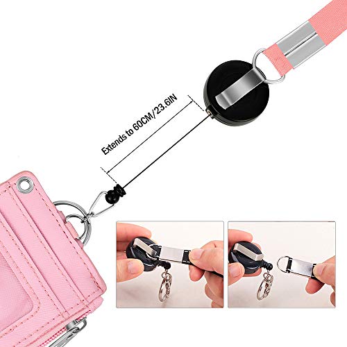 【2023 Latest】 Cute Badge Holder Retractable Lanyard Reel Clip with Heavy Duty Carabiner, 1 Clear ID Window, and 4 Card Slots in 2 Sided for Students Teens Boys Girls Women Woosifun