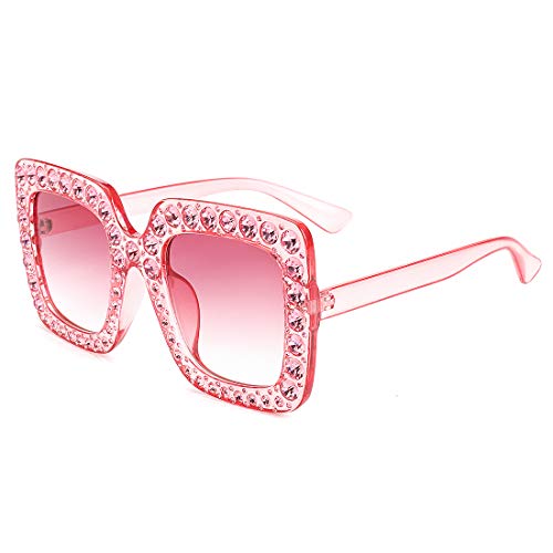 MEETSUN Sunglasses For Women Oversized Square Luxury Crystal Frame Designer Fashion Glasses (Pink-Gradient, 67) MEETSUN