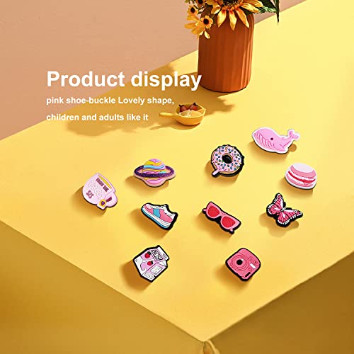 IOKUKI 35 PCS Pink Croc Charms for Girls Women, Aesthetic Shoe Decoration Charms for Crocs Clog Slides Sandals, Pink Party Favors IOKUKI