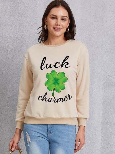 LUCK CHARMER Round Neck Sweatshirt Trendsi
