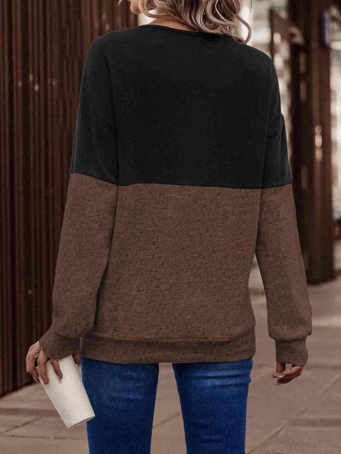 Two-Tone Crisscross Detail Sweatshirt Trendsi