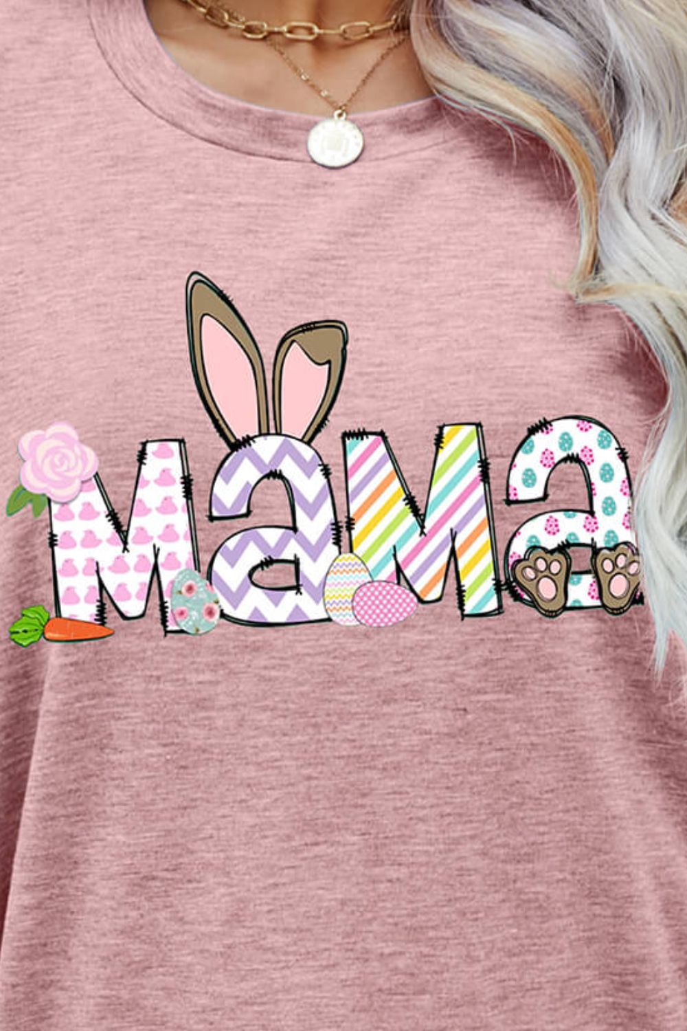 Easter MAMA Graphic Round Neck T-Shirt Trendsi