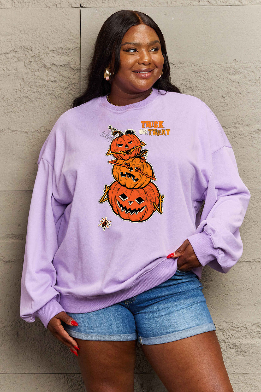 Simply Love Full Size TRICK OR TREAT Graphic Sweatshirt Trendsi