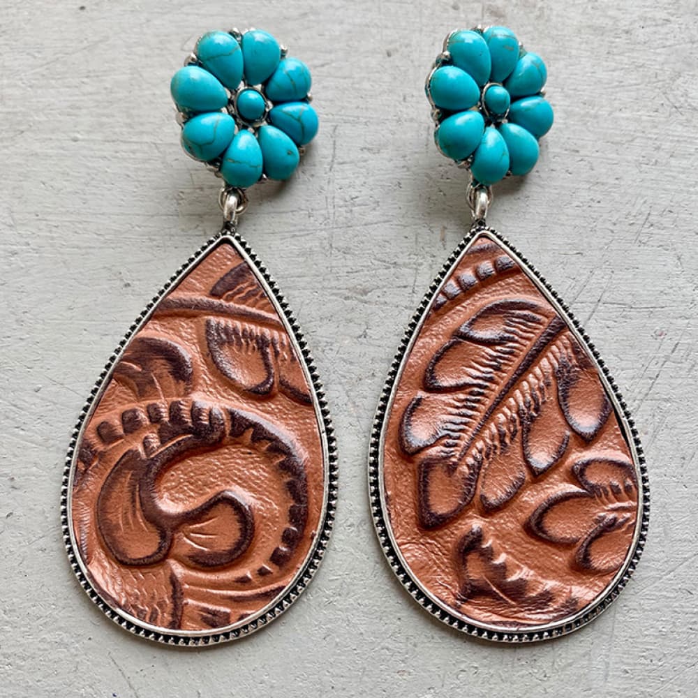 Turquoise Flower Teardrop Earrings Trendsi