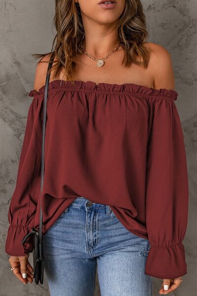 Frill Off-Shoulder Flounce Sleeve Blouse Trendsi