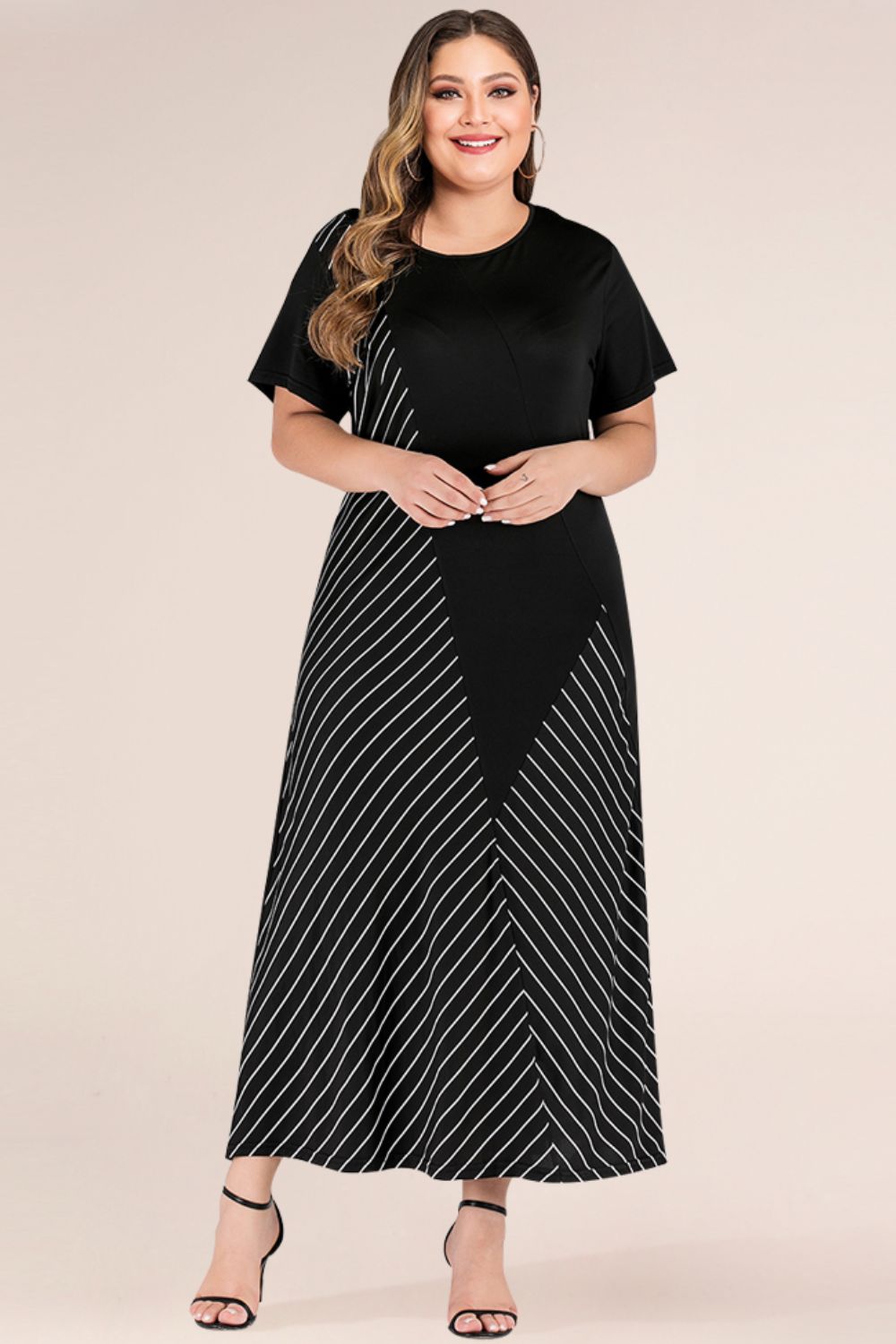 Plus Size Striped Color Block Tee Dress Trendsi