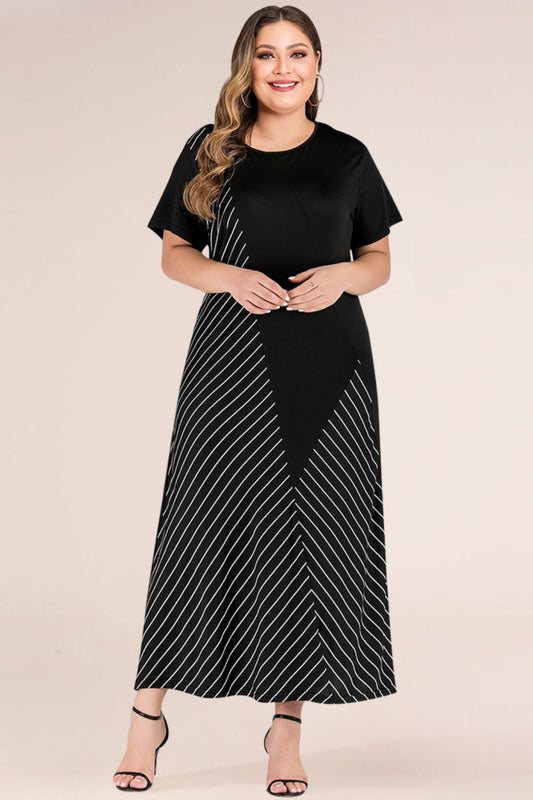 Plus Size Striped Color Block Tee Dress Trendsi