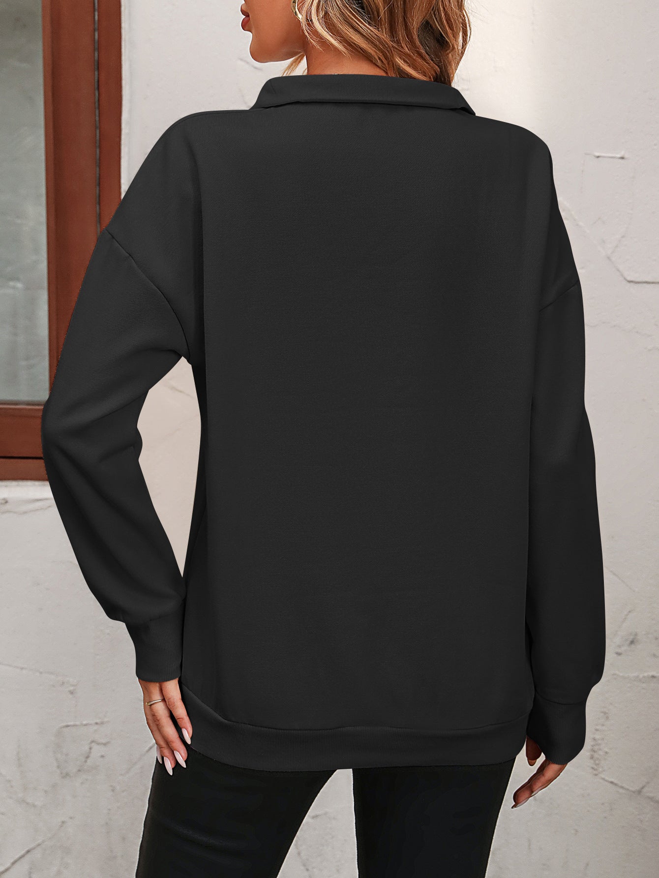 Zip-Up Dropped Shoulder Sweatshirt Trendsi