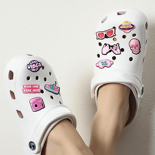 IOKUKI 35 PCS Pink Croc Charms for Girls Women, Aesthetic Shoe Decoration Charms for Crocs Clog Slides Sandals, Pink Party Favors IOKUKI