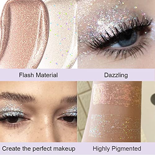 2Pcs Waterproof Crystal Liquid Glitter Eye Shadow Sticks.Quick-Drying Liquid Sparkling Silver Golden Eyeshadow Eyeliner Eyelid.Liquid Highlight Shimmer Eye Makeup Sparkly for Eyes,sombra de para ojos SUAKE