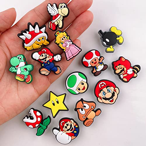 25 Pcs for Super for Mario Shoe Croc Charms for boy girls, Cartoon Croc Charms Accessories for Mario Kids Decoration, Wristband Bracelets. upnczqu