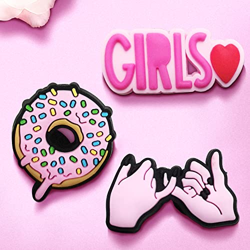 IOKUKI 35 PCS Pink Croc Charms for Girls Women, Aesthetic Shoe Decoration Charms for Crocs Clog Slides Sandals, Pink Party Favors IOKUKI