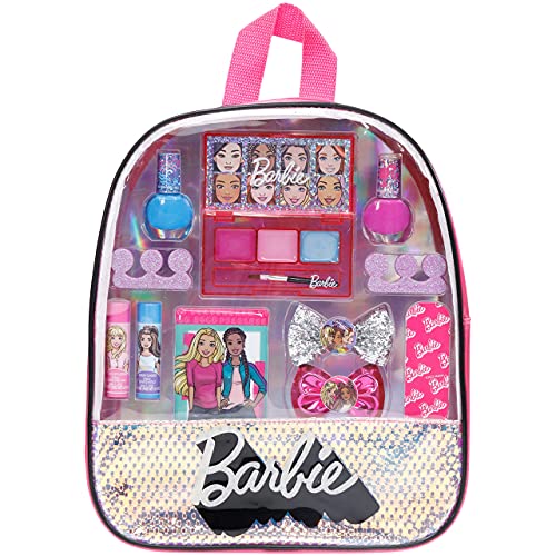 Barbie - Townley Girl 15 Pcs Makeup Filled Backpack Cosmetic Gift Set with Mirror includes Lip Gloss, Nail Polish, Hair Bow & more! for Kids Girls, Ages 3+ perfect for Parties, Sleepovers & Makeovers Townley Girl