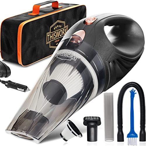 ThisWorx Car Vacuum Cleaner - Car Accessories - Small 12V High Power Handheld Portable Car Vacuum w/Attachments, 16 Ft Cord & Bag - Detailing Kit Essentials for Travel, RV Camper ThisWorx for