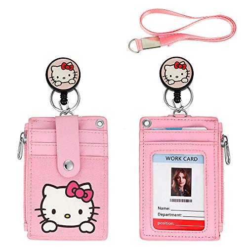 【2023 Latest】 Cute Badge Holder Retractable Lanyard Reel Clip with Heavy Duty Carabiner, 1 Clear ID Window, and 4 Card Slots in 2 Sided for Students Teens Boys Girls Women Woosifun