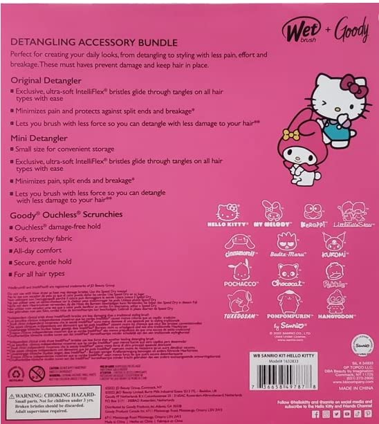 Wet Brush + Goody Detangling Accessory Bundle Hello Kitty And Friends Scrunchies Set Kit (1632833), 1.0 Ounce Wet Brush