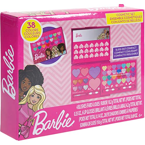 Barbie - Townley Girl Beauty Compact Set Kit with Brushes, Eye Shadow Palette, 28 Eye Shadows, 6 Lip Gloss & 4 Blushes Makeup Set for Kids Girls, Ages 6+ Perfect for Parties, Sleepovers and Makeovers Townley Girl