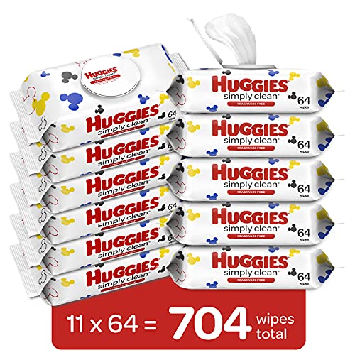 Huggies Simply Clean Fragrance-Free Baby Wipes, 64 Count (Pack of 11) (704 Wipes Total) HUGGIES