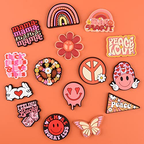 MoreDays Peace Love Shoe Charms For Women Girls Sandals Shoes Decoration Accessories Birthday Xmas Gifts MD 15pcs MoreDays