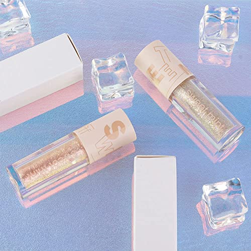 2Pcs Waterproof Crystal Liquid Glitter Eye Shadow Sticks.Quick-Drying Liquid Sparkling Silver Golden Eyeshadow Eyeliner Eyelid.Liquid Highlight Shimmer Eye Makeup Sparkly for Eyes,sombra de para ojos SUAKE