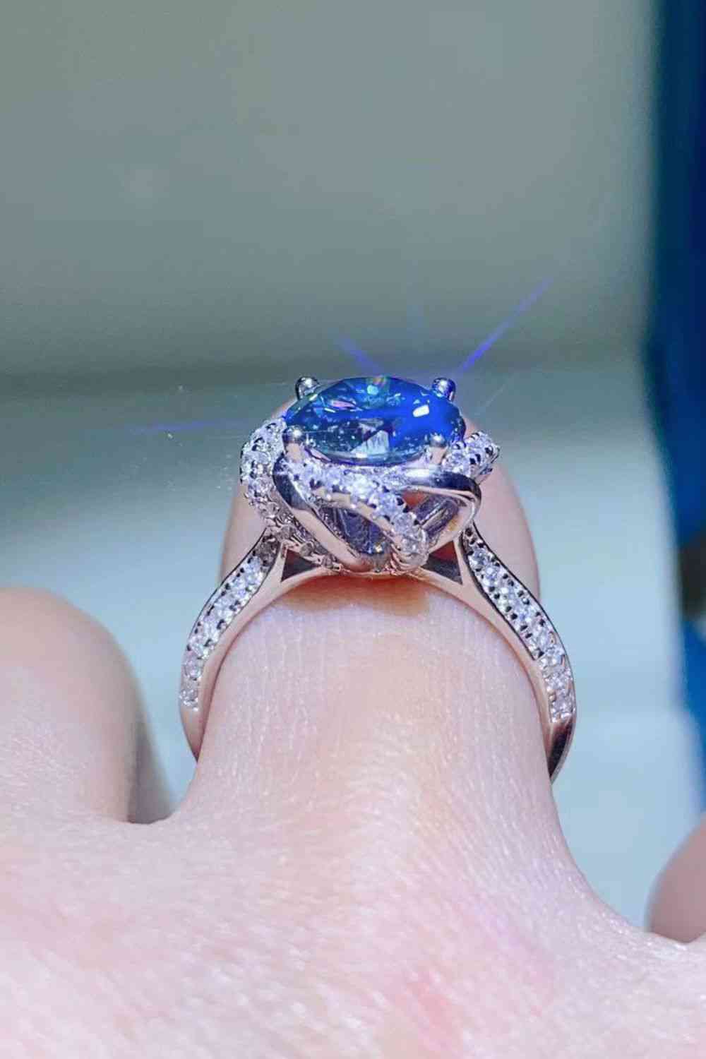 2 Carat Cobalt Blue Moissanite 925 Sterling Silver Ring Trendsi