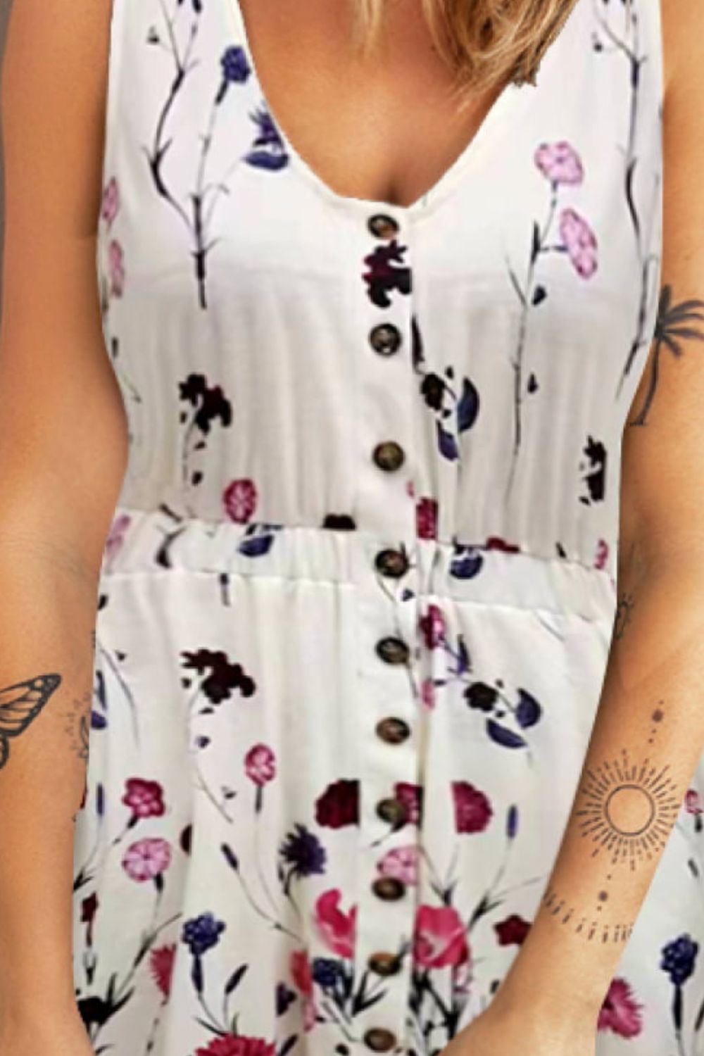 Double Take Scoop Neck Buttoned Sleeveless Magic Dress with Pockets Trendsi