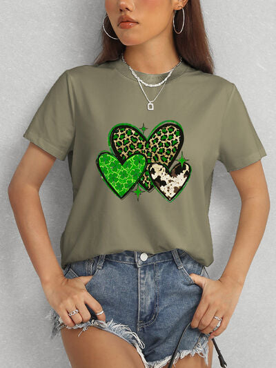 Heart Round Neck Short Sleeve T-Shirt Trendsi