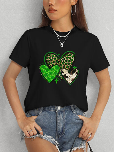 Heart Round Neck Short Sleeve T-Shirt Trendsi
