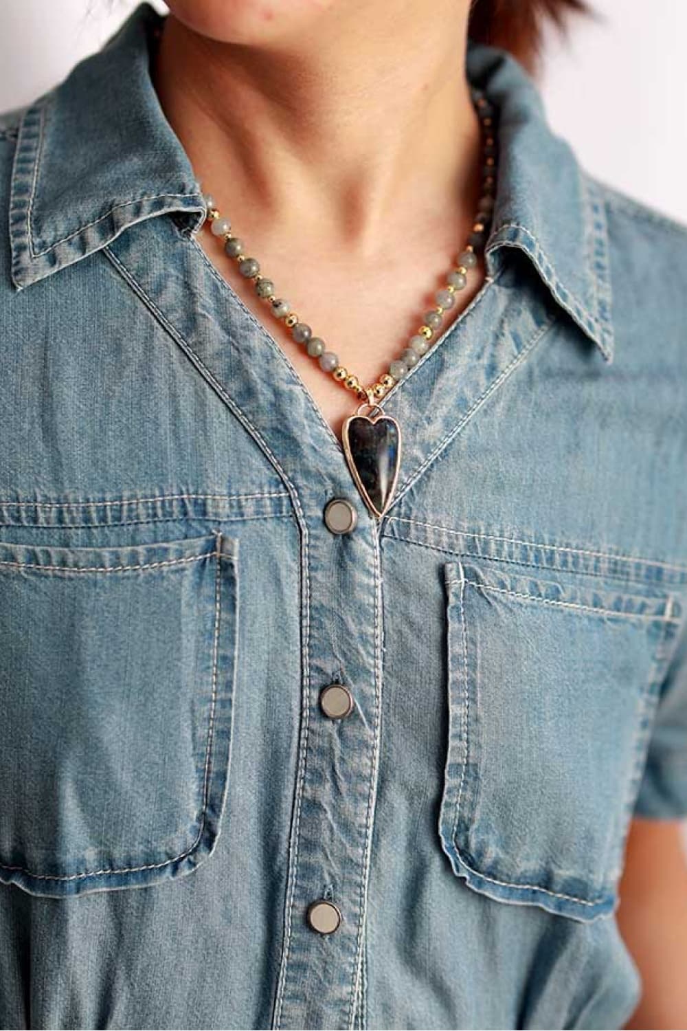 Natural Stone Pendant Beaded Necklace Trendsi