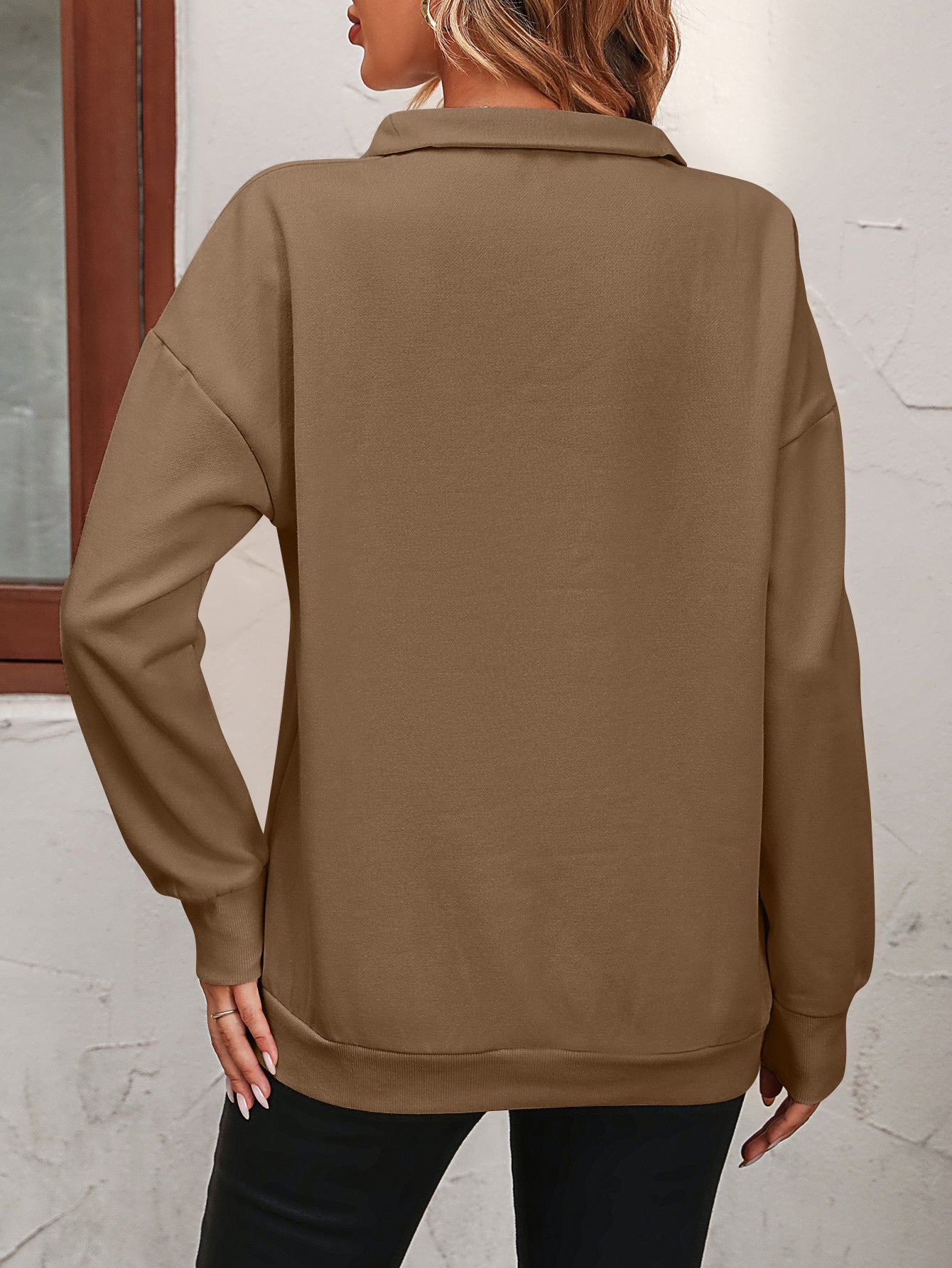 Zip-Up Dropped Shoulder Sweatshirt Trendsi