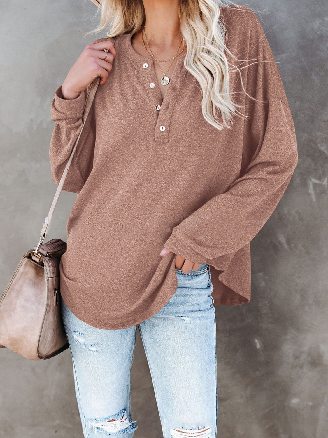 Buttoned Drop Shoulder Top Trendsi