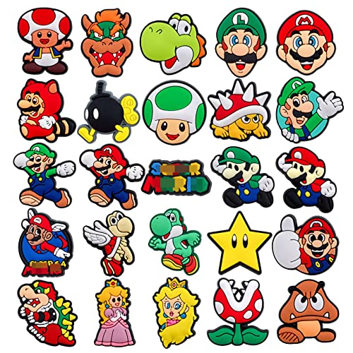 25 Pcs for Super for Mario Shoe Croc Charms for boy girls, Cartoon Croc Charms Accessories for Mario Kids Decoration, Wristband Bracelets. upnczqu