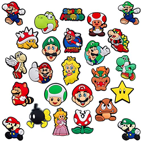 25 Pcs for Super for Mario Shoe Croc Charms for boy girls, Cartoon Croc Charms Accessories for Mario Kids Decoration, Wristband Bracelets. upnczqu