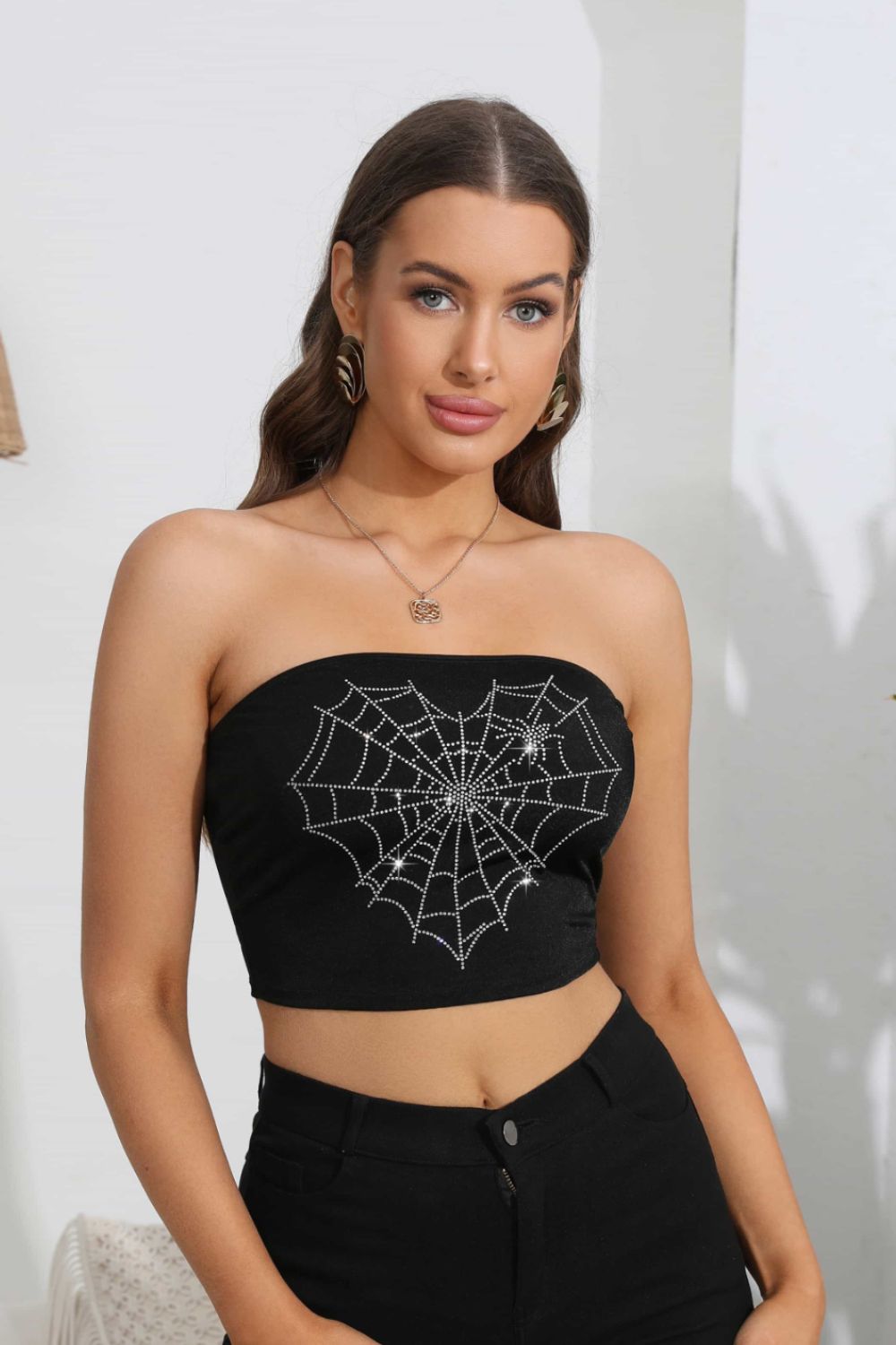 Heart Spider Web Graphic Tube Top Trendsi