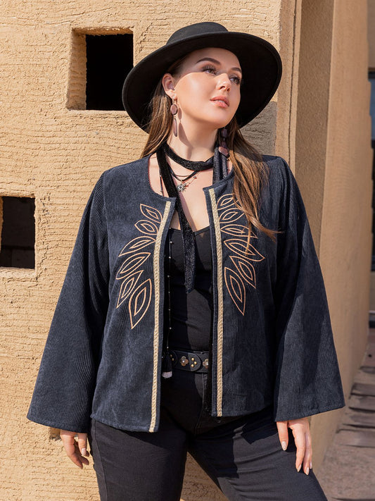 Plus Size Embroidered Open Front Jacket Trendsi