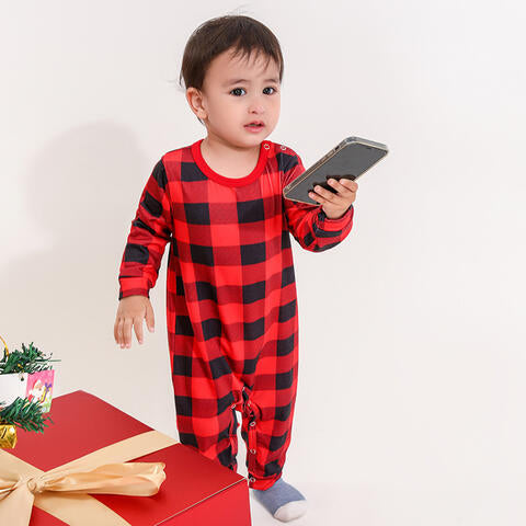 Baby Plaid Round Neck Jumpsuit Trendsi